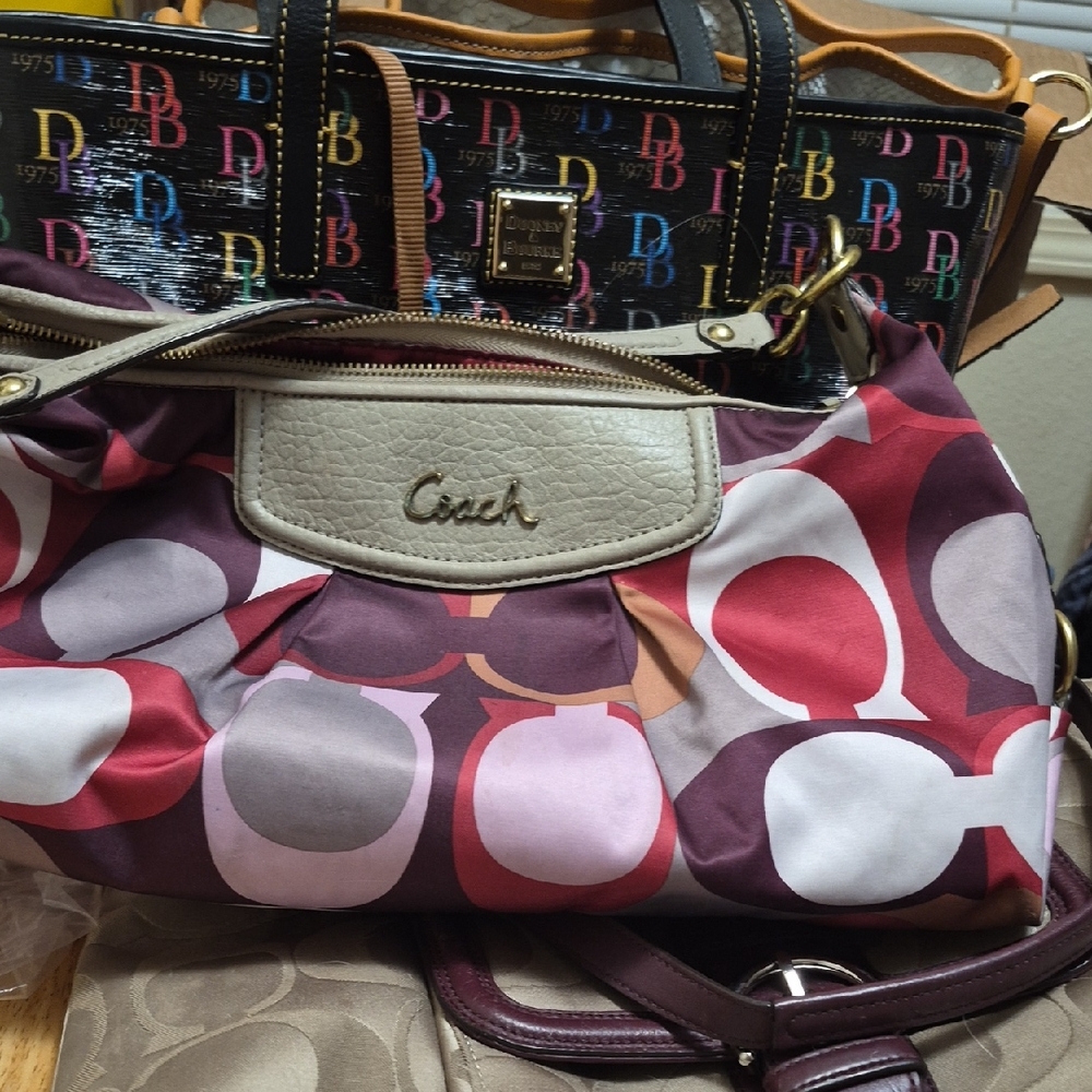 Coach Red and Pink Patterned Shoulder Bag